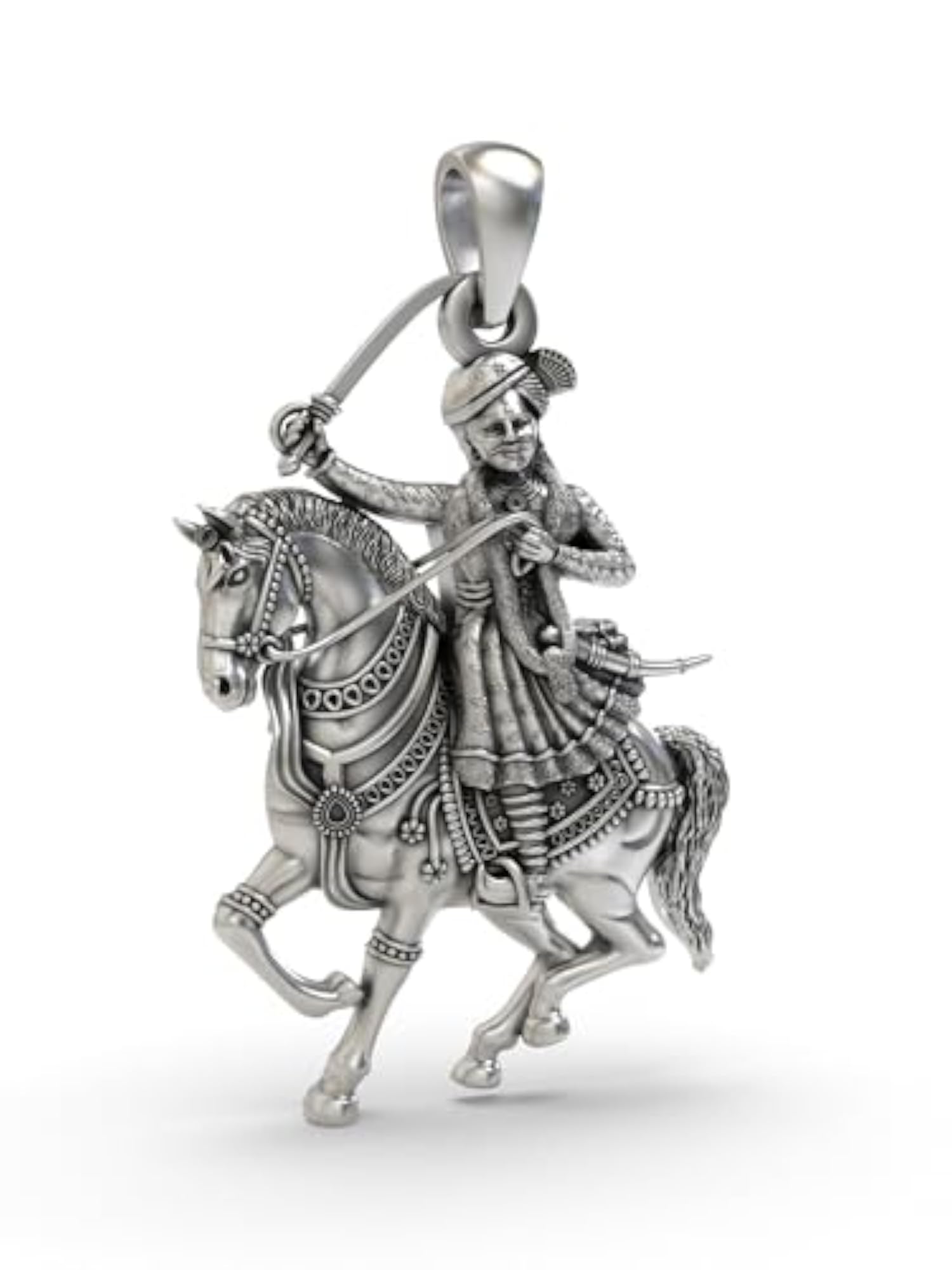 925 Sterling Silver Veer Tejaji Pendant, Sacred Warrior Deity